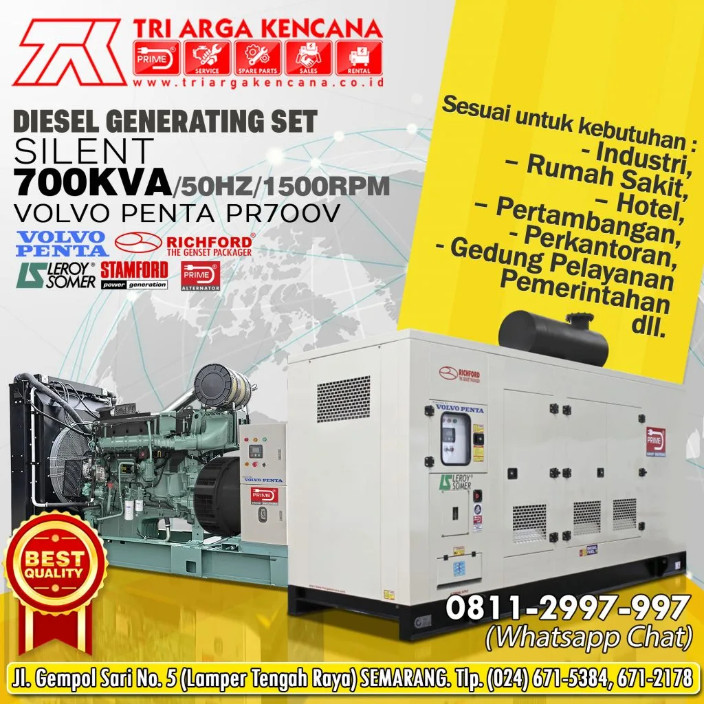 Genset Volvo Penta 700 KVA Silent Type – Performa Maksimal untuk Kebutuhan Daya Besar