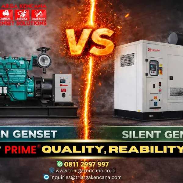 Perbandingan genset silent vs open lengkap dengan perbedaan desain, tingkat kebisingan, dan fungsi penggunaan