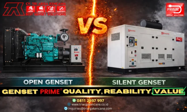 Perbandingan genset silent vs open lengkap dengan perbedaan desain, tingkat kebisingan, dan fungsi penggunaan