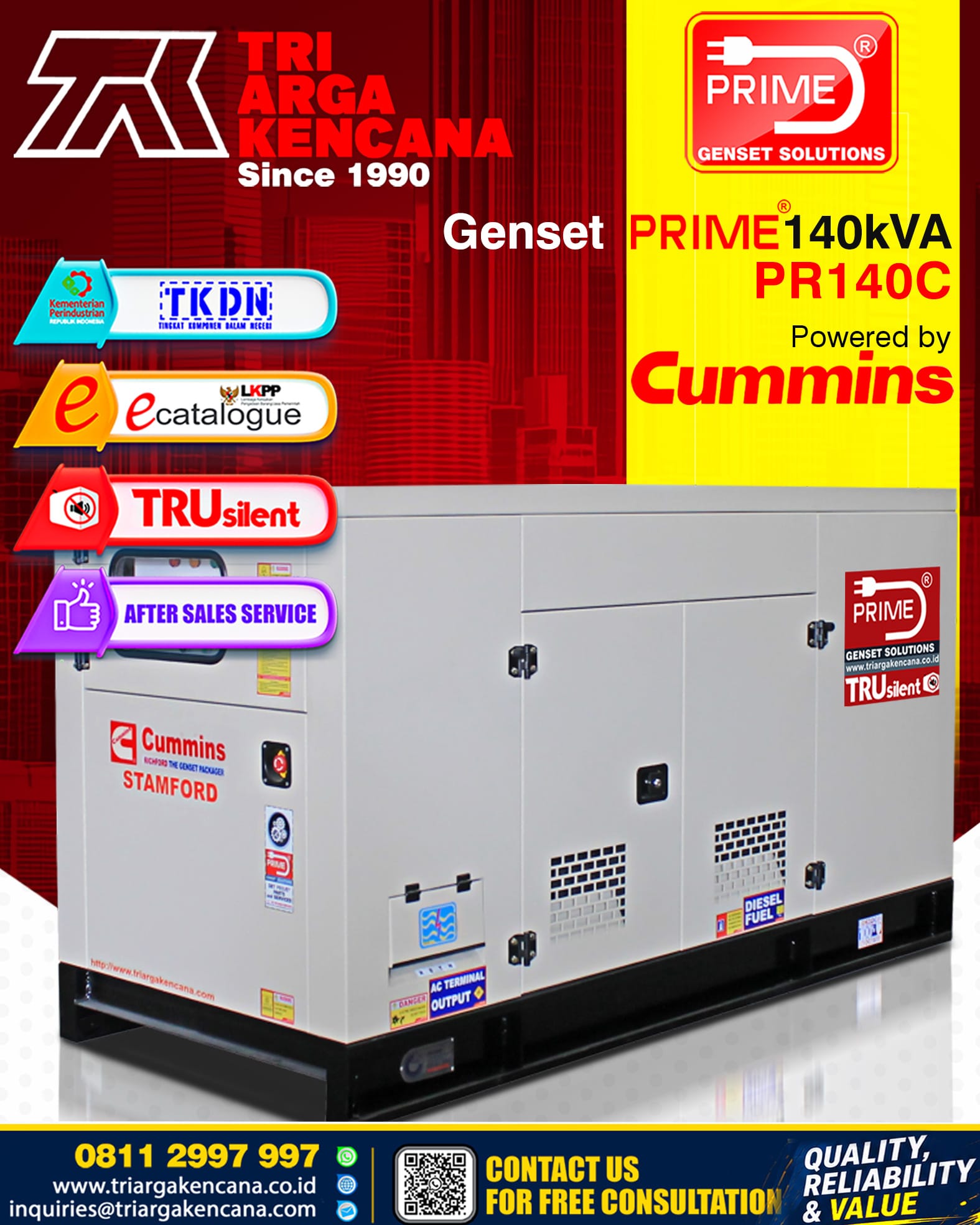GENSET PRIME CUMMINS PR140C 140KVA