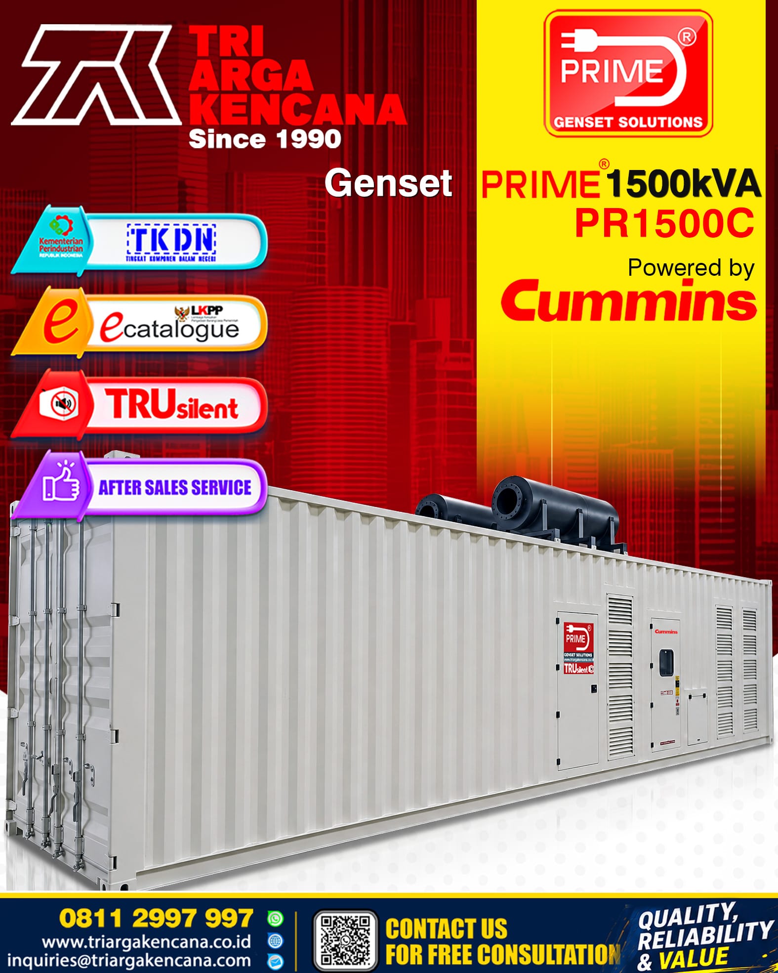 Genset Prime Cummins PR1500C – 1500 Kva