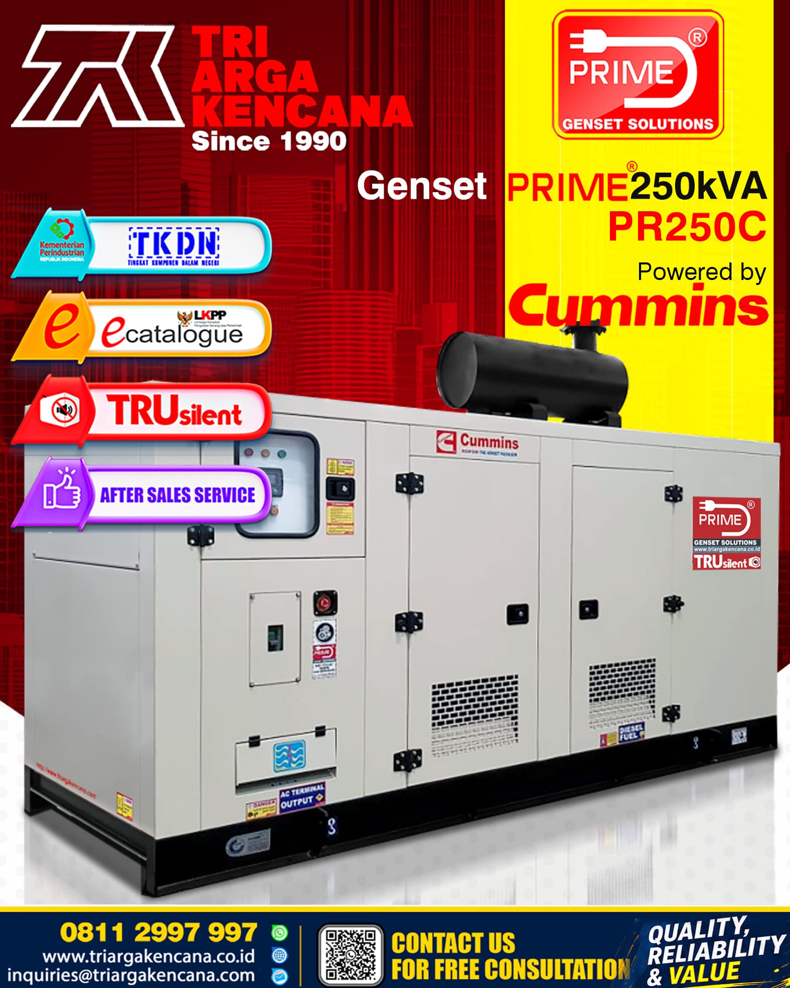 GENSET PRIME CUMMINS  PR250C 250KVA